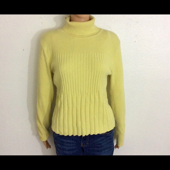 Vintage Marigold Yellow Turtleneck LS Cotton Rib Sweater - Picture 1 of 7
